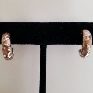 Pink Mother of Pearl Inlay High Polish Sterling Silver Half Hoop Earrings